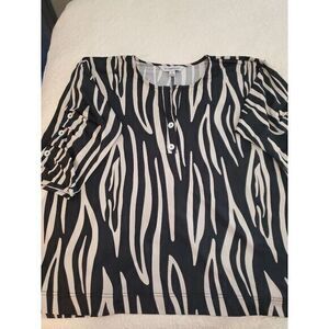 La Mer Luxe Tunic Shirt Womens Small Half Sleeve‎ Ruched Flowy Artsy Black Beige